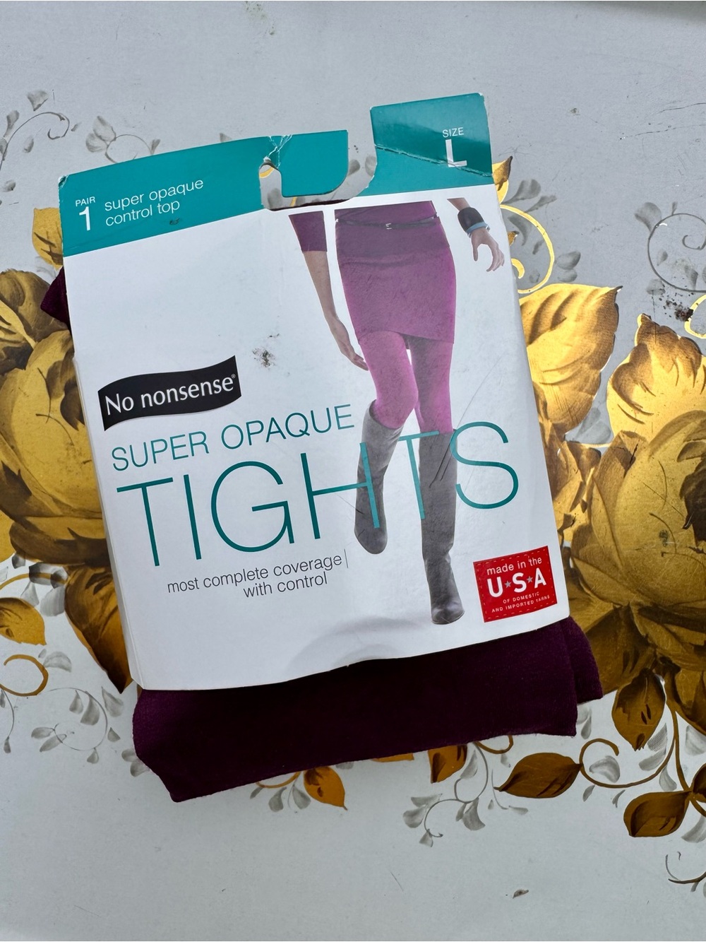 No Nonsense Super Opaque Control Top Tights Shiraz Large 90 Denier NIP